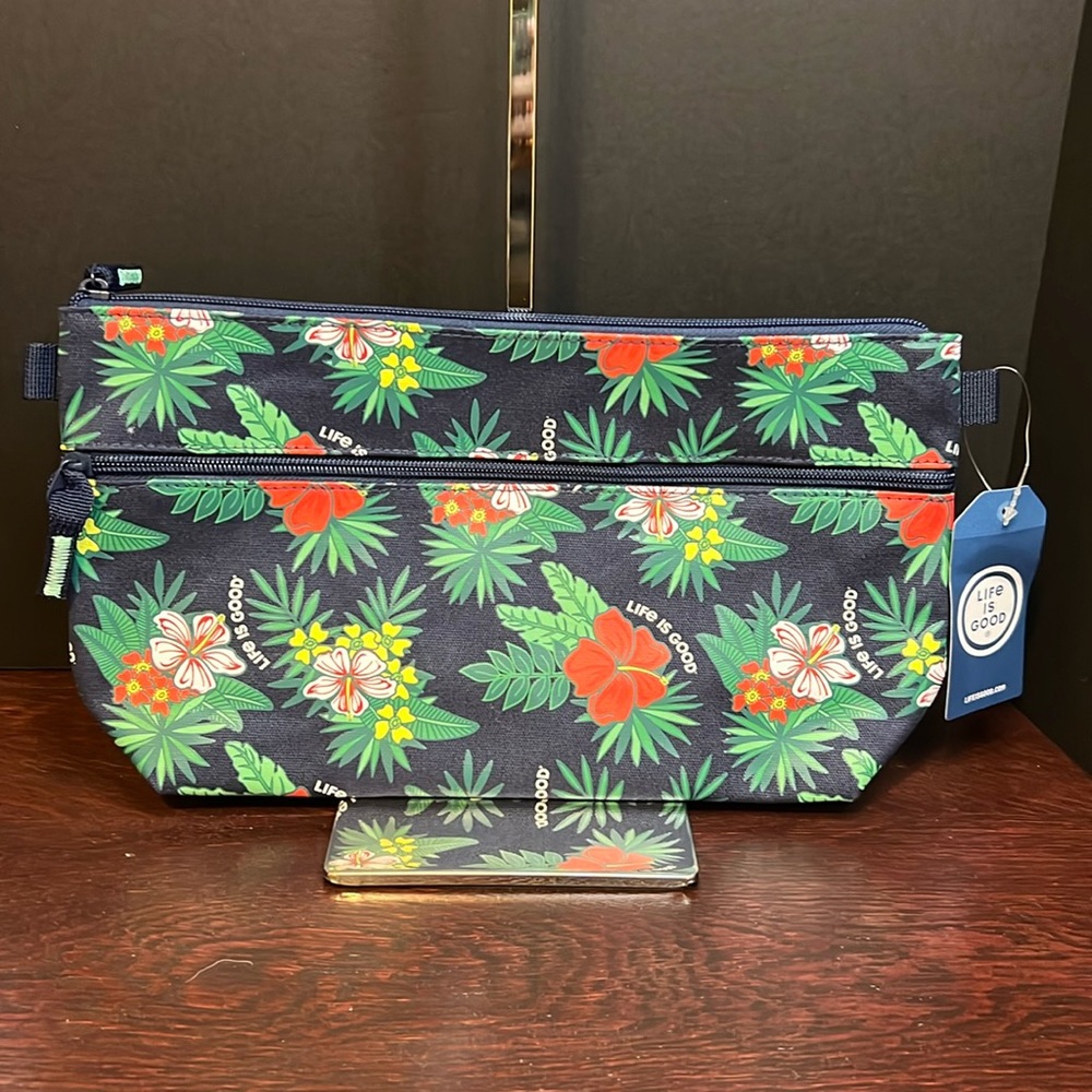 🌸🌸 Life Is Good Tropical Hibiscus Pattern Carry All Canvas Pouch🌸🌸 NWT